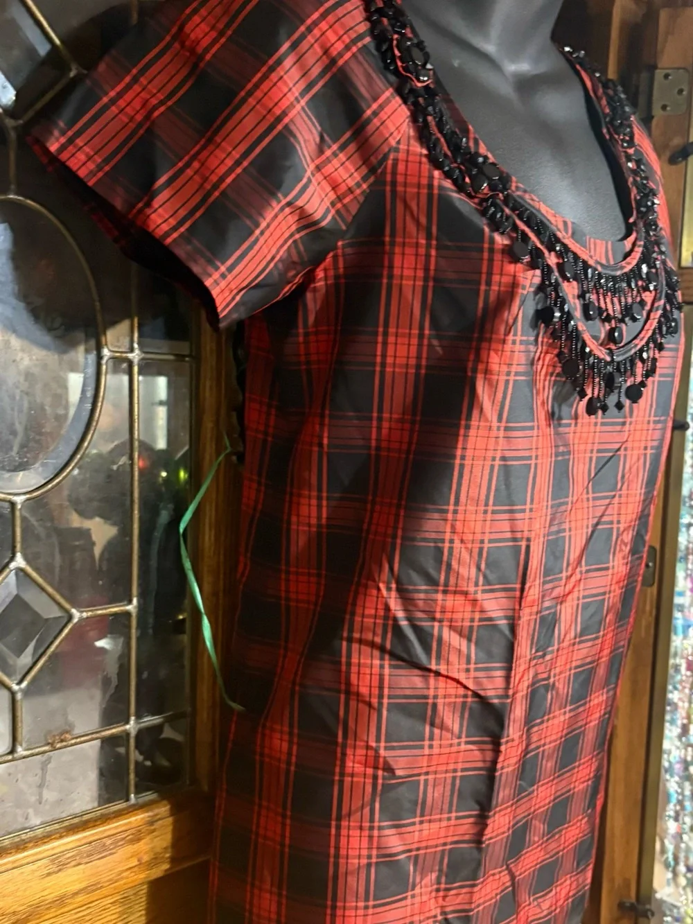 J.Crew Eliza silk red and black tartan plaid blouse built-in black xs 0